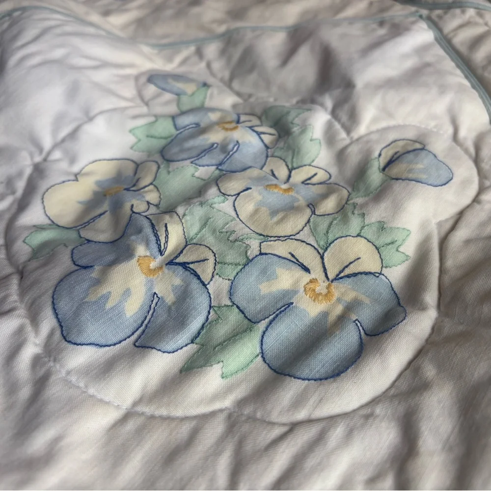 100% Cotton Floral Embroidered Quilted Pillow Cases (2) | Cottagecore
